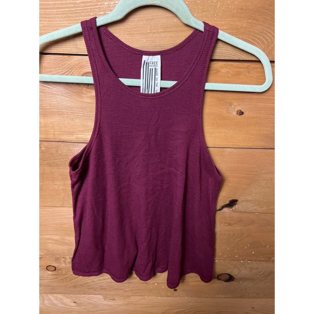 Free People Burgundy Ribbed Racerback Tank Top Med Made in USA Athleisure  Layer